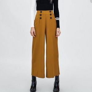 Zara Yellow Button front Wide Leg Pan…